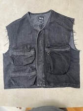 great ZARA mens black denim waistcoat sz Large studded placket and zip pockets