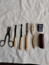 Victorian Collection Of Bone Sewing Tools, Scissors,  Selfridges Needle Case Etc