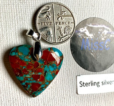 TURQUOISE CORAL HEART 21MM PENDANT AND 925 STERLING SILVER BAIL STAMPED