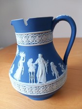 WEDGWOOD 19th CENTURY  VICTORIAN COBALT JASPERWARE JUG 6 INCHES NEOCLASSICAL