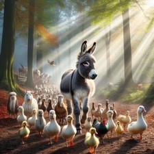 Donkey Happy as Pied Piper.  Colour Folded Greeting Card, Blank + envelope. New