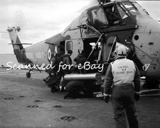 ROYAL NAVY WESTLAND WESSEX HELICOPTER ON SHIP DECK 1950s - 1 RARE NEGATIVE