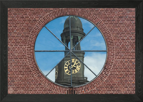 Cracked tower clock framed - cracked,