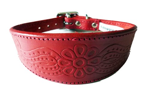 Red leather embossed paisley - red,
