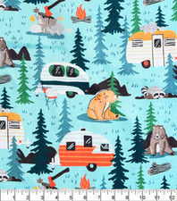Crafts Fabrics Camping Friends Campers Van Wild Fabric 110cm Wide Cotton Fabric