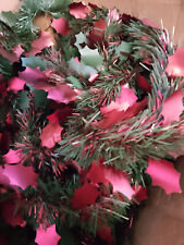 3 x 2mtr Green with Red Holly leaves Vintage 80 /90s Tinsel     [GRHL1]