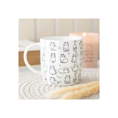 White happy cat print - white,