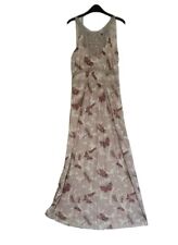Oasis Maxi Cotton Taupe Pink Lined 57" Long Dress Dragonflies Butterflies UK  10