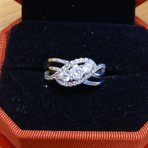 Silver tone clear round stone - tone,