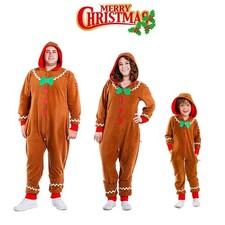 Kid&Adult Gingerbread Man Costume Cosplay Christmas Party Hood Jumpsuit XmasGift