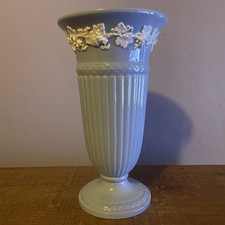 Wedgwood Queensware Embossed White On Blue Vase 8.5 inches high A 1