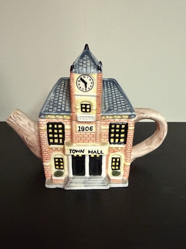 Ceramic teapot decorative town - decorative,