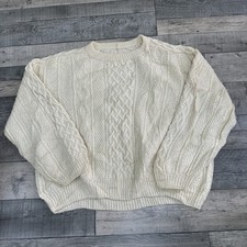 Vintage Wool Aran Knit Jumper Fishermans Chunky Cream Sweater Mens 4XL