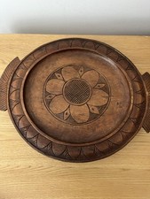 Vintage Round Wooden Carved Display Hanging Plate With Feet 39.5 Cm