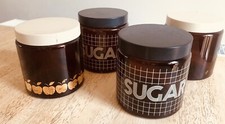 Vintage 1980's CLP Large Tea, Sugar Brown Glass Screw Top Storage Jar  X4, *prop