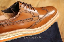 PRADA Tan Brown Leather Derby