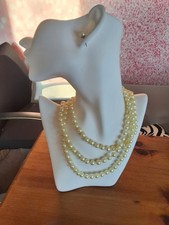 Cream Pearl Genuine Necklace Earrings 14k Gold Plated Clasp Bridal Jewellery Set