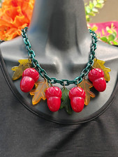 Huge cherry carved resin acorn & leaf kitsch chunky charm acrylic necklace