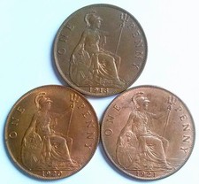 1913 1920 1921 One Penny Coins x 3 Uncirculated or A/UNC With Part Lustre