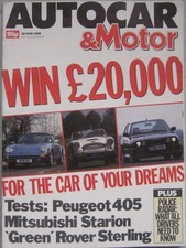 Autocar magazine 28 June 1989 featuring Mitsubishi Starion Turbo, Rover, Peugeot