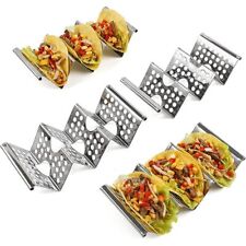 3-Slots Stainless Steel Taco Holder Wave Shape Mexican Food Storage Stand Rack.