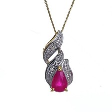 9ct Ruby Diamond Necklace Yellow Gold 0.35ct Red Pearl Natural Boxed Gift