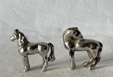 2 Vintage Chrome Plated Solid Metal HORSE Miniature Animal Ornaments #M3-540