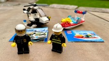 Retro LEGO City sets x 2: Police Helicopter 4991 & Fire boat 4992 + minifigures 