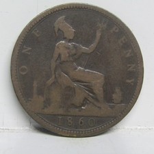 1860 One Penny Coin Toothed Border British Victoria #51
