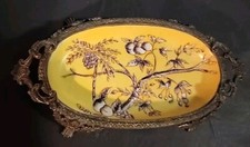 Chinese Porcelain Enameled Soap Dish W/ Brass Feet Antique 4 Leg Art Ornate OLD