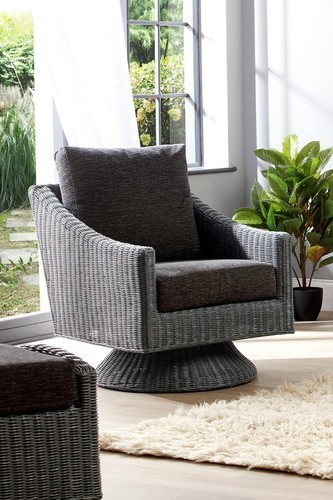 Large swivel rattan armchair - swivel,
