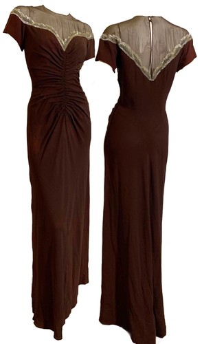 True vintage 1940s brown crepe - brown,