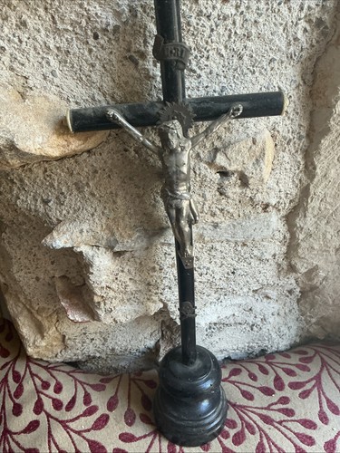 Antique crucifix wooden stand - crucifix,