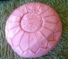 Large hand sewn leather pouffe