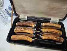 Set of 6 Vintage Stag Horn Steak Knives - Taylors of Sheffield in original case