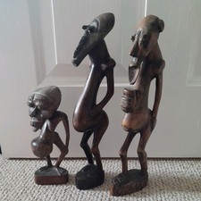 Vintage Hand Carved African Wooden Fertility Statues Tribal Figure