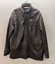 M&S Blue Harbour Luxury Jacket Men's XL Brown Lined Leather Long Sleeve Full Zip