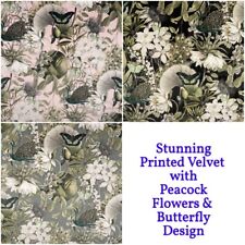 Printed Velvet Fabric Peacocks Butterflies Flowers UTOPIA Curtain Cushions