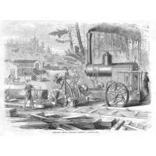 CINCINNATI Portable Steam Circular Sawmill - Antique Print 1860