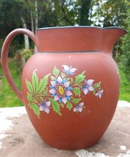 Antique Wedgwood Rosso Antico terracotta enamel-decorated pitcher Jug