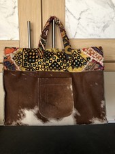 Moroccan ￼Leather Goat Skin Hand Bag V Roomy 17x15x7in Boho Festival Colourful