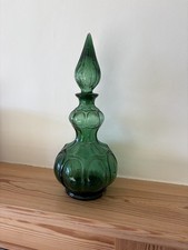 Vintage MCM Empoli 14" green corset genie decanter bottle with stopper READ