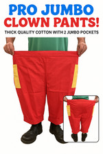 PRO JUMBO CLOWN PANTS Red 2 Big Yellow Pockets Funny Adult Costume Giant Waist