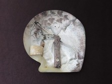FINE ANTIQUE JAPANESE CARVED MOTHER OF PEARL & SILVER  SHELL  - WATER WELL SCENE