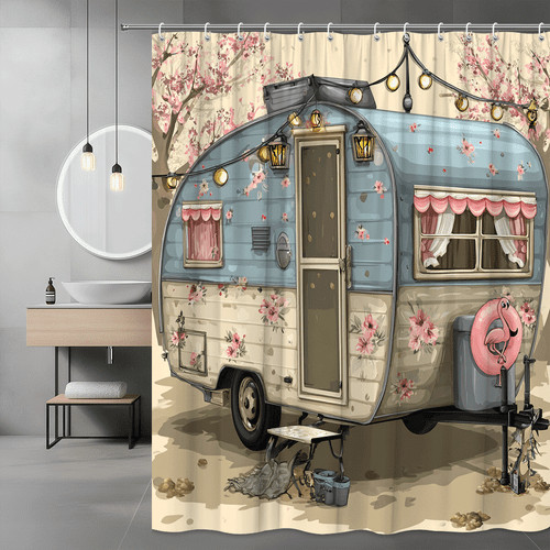 Floral camper shower curtain - camper,