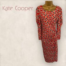 Kate Cooper Womens Red Patterned Ruched Stretch Jersey Long Sleeve Dress UK 14