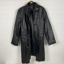 Vintage Black Leather Trench Coat Womens Size 10 Good Condition