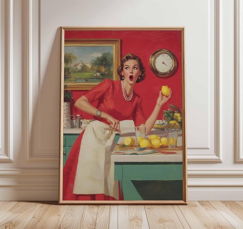 Retro kitchen lemon poster - retro,