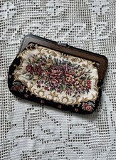 1970's Vintage Cute Tapestry Floral Clutch Bag Purse