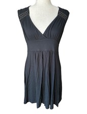 Banana Republic Dress Women M Black Classic V Neck Shoulder Stud Detail Casual